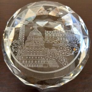 Washington Monument, The Capitol, and The White House Etched onto a Crysyal.
